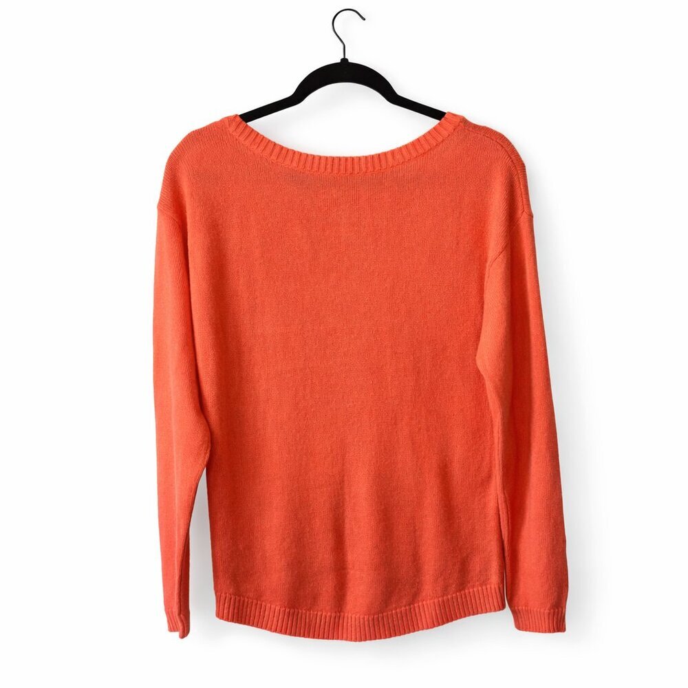 Hollister Coral Orange V Neck Sweater Lightweight Knit Size S Relaxed Fit - Picture 5 of 5